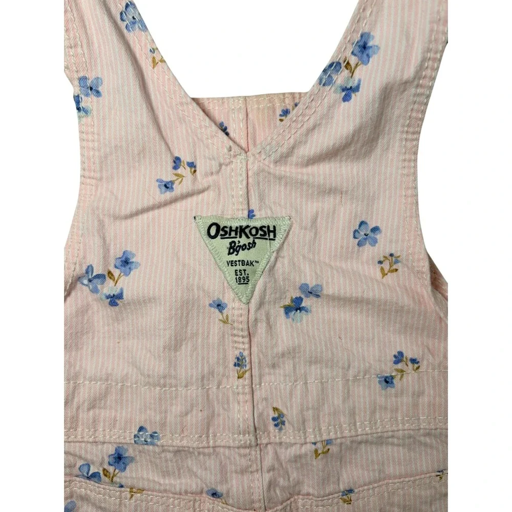 OshKosh Bgosh Baby Girls Pink Pinstripe Floral Overall Dress 18M Raw Hem